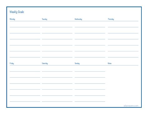 Image result for Weekly Goals Examples
