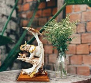 Craftomanic Elephant with Baby with Wooden Plate Showpiece for Drawing ...