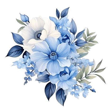Blue Flower Arrangement With Watercolor Style, Watercolor Flowers ...