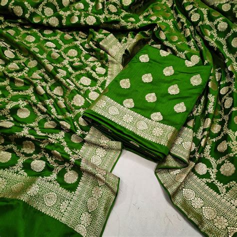 Green Pure Handloom Katan Silk Banarasi Suit – Mohsin Textiles