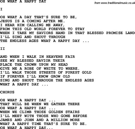 Country, Southern and Bluegrass Gospel Song Oh What A Happy Day lyrics ...