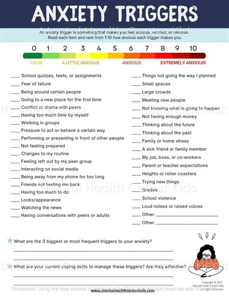 Anxiety triggers worksheet for teens – Artofit