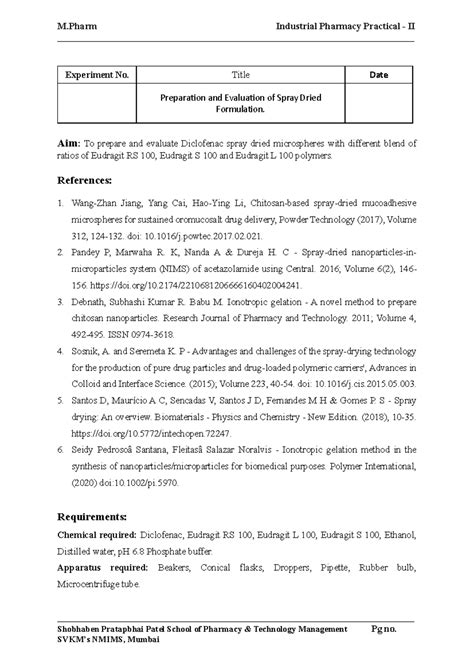 M.Pharm Industrial Pharmacy Practical II: Preparation & Evaluation of ...
