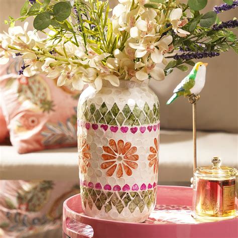 Green & Pink Bamboo Capiz Shell Round Vase - Small