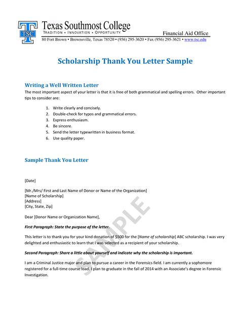Scholarship Thank You Letter Sample