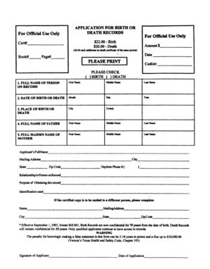 Fillable Online Application for Birth or Death Records - Galveston ...