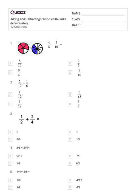 50+ Adding Fractions with Unlike Denominators worksheets for 7th Class ...