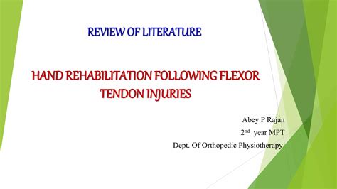 Hand rehabilitation following flexor tendon injuries | PPTX