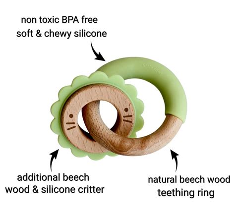 Little Rawr Wood Silicone Disc & Ring Teether Green 18M+