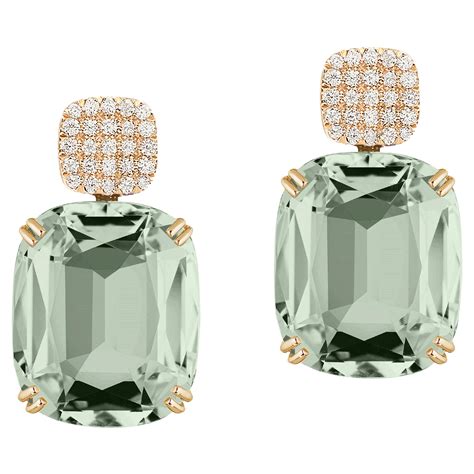 Goshwara Prasiolite Emerald Cut Diamond Earrings For Sale at 1stDibs