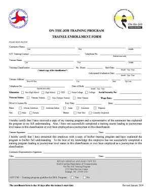 OJT Trainee Enrollment Form - Connect NCDOT - North Carolina ... - Fill ...