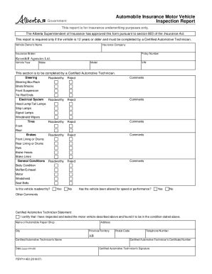 Alberta Automobile Insurance Inspection Report - Blank Fillable ...