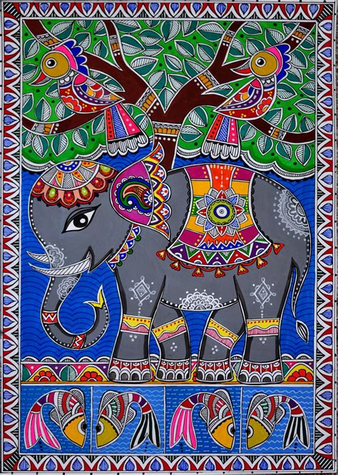 Print Madhubani Indian Art Wall Decor Folk Art Royal Elephant Print in ...