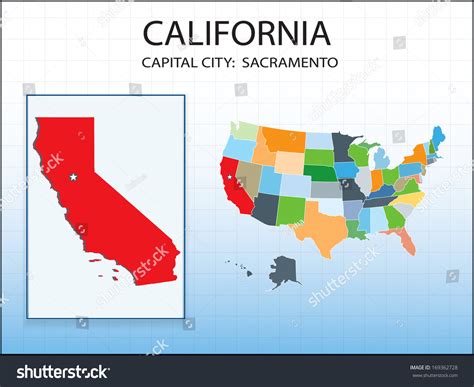 California Map Capital City Sacramento Marked Stock Vector (Royalty Free) 169362728 | Shutterstock