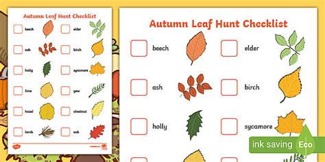 Autumn Leaf Hunt Checklist