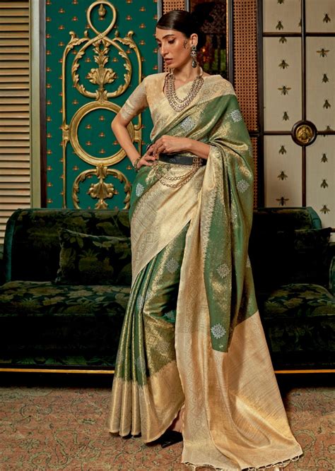 Banarasi Silk Handloom Zari Work Green Saree USA UK Online Shopping ️ ...