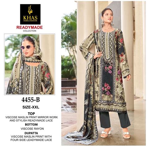 KHAS FASHION D NO 4455 MUSLIN DESIGNER READY MADE PAKISTANI SUITS AT ...