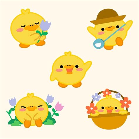 Super cute little chicken doodle illustration set | Premium Vector