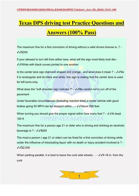 Texas DPS driving test Practice Questions and Answers (100% Pass ...