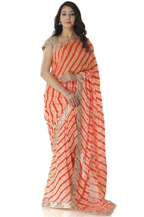 Buy Ranas Orange Leheriya Saree Online | Sarees | Ranas