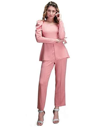 Selvia Women's Puff Sleeve Lycra Sweetheart Neck Casual Co-ords Set ...