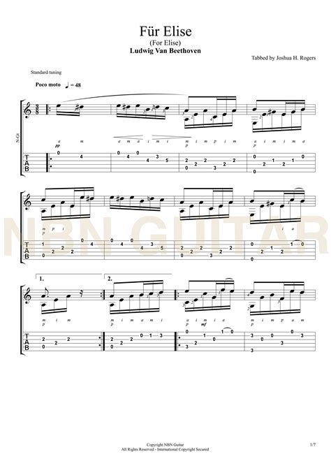 Fur Elise - Free Classical Guitar Tabs — NBN Guitar