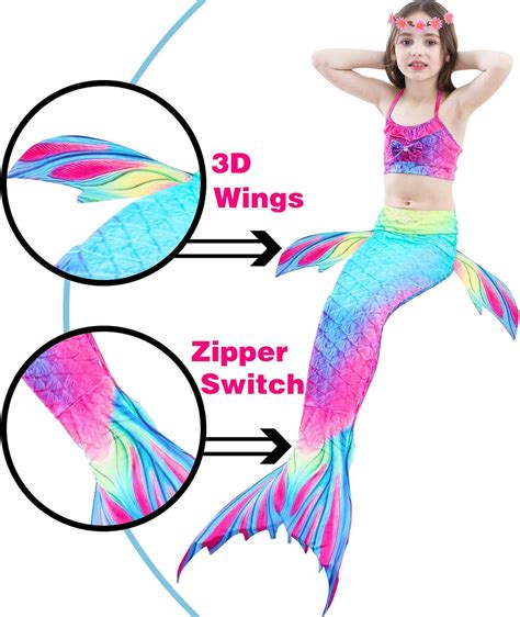 Buy Newland 4 Pcs Girls Swimsuit Mermaid Tails for Swimming Princess ...