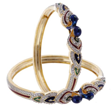 Buy ZENEME Bangle Gold Plated American Diamond Studded Dancing Blue ...