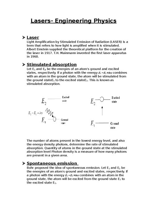 Lasers in Engineering Physics: Lecture Notes Module I Overview - Studocu
