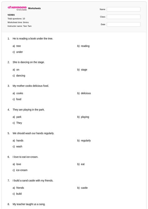 50+ Verbs worksheets for Class 1 on Wayground | Free & Printable