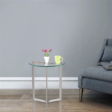 HomeTown Benz Stainless Steel Glass Top Side Table in Transparent Color ...