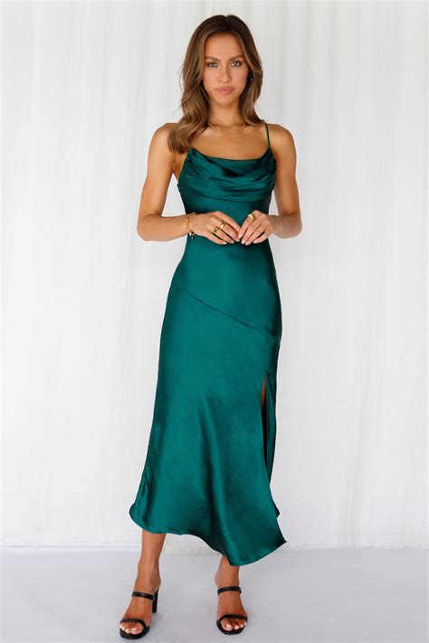 Lychee Martini Satin Midi Dress Forest Green | Hello Molly US