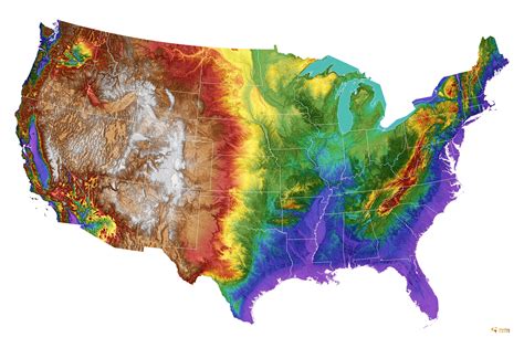 Us Maps United States Elevation US Topo Terrain Relief Vector Map 01