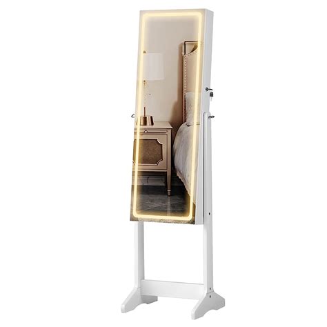 Buy SONGMICS LED Mirror Jewelry Cabinet, Adjustable Brightness and 3 ...