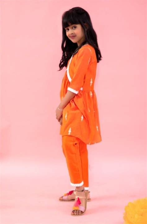 Orange Peplum embroidered kurta with pant and dupatta – Kirti Agarwal