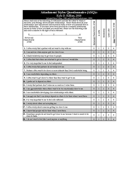 Attachment Styles Questionnaire (ASQ) & Scoring Directions - Studocu