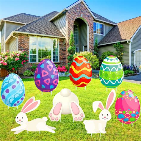 Amazon.com : Set of 9 Easter Bunny Yard Signs Bunny Garden Lawn Signs ...