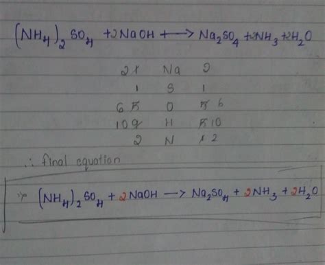 Balance the following equtions: (NH4)2SO4+NaOH->Na2SO4+NH3+H2O Plzz ...