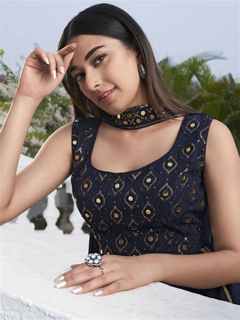 Buy Blue Embroidered Georgette Ready-to-wear Palazzo Suit From Ethnic Plus