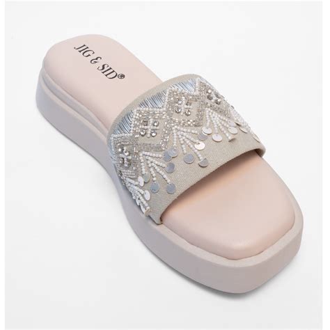 Jig & Sid Silver Embellished Wedges for Festive, Party & Ethnic Wear ...