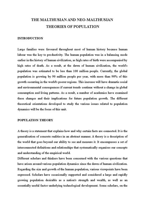 Malthusian vs Neo-Malthusian Theories of Population Dynamics - Studocu