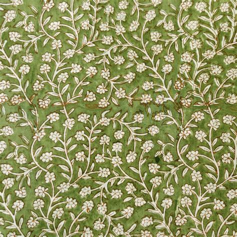 Pure Cotton Jaipuri Green With Tiny White Flowers Hand Block Print Fab ...