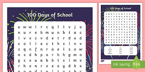 100 Days of School Word Search
