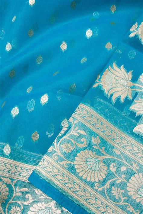 Bondi Blue Handloom Banarasi Kora Silk Saree 10063196 – Avishya.com