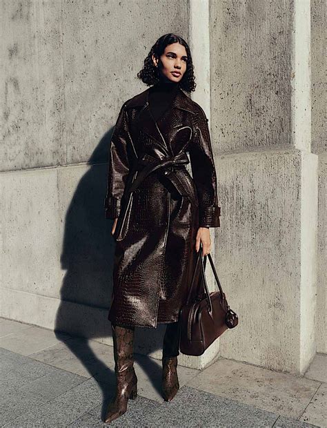 Buy Croc Faux Leather Belted Longline Trench Coat at Marks & Spencer