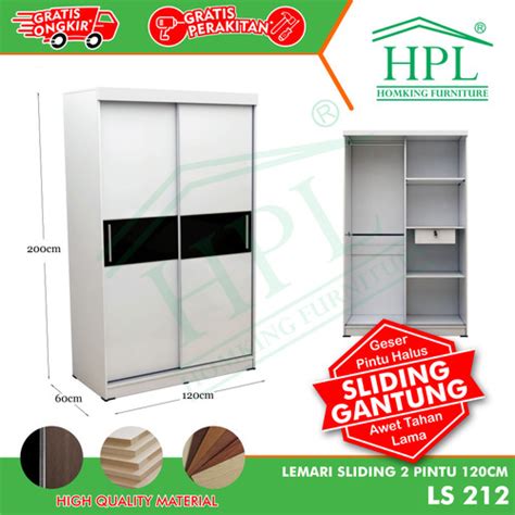 Promo Lemari Pakaian Sliding Door 2 Pintu HPL - White Glossy strip ...