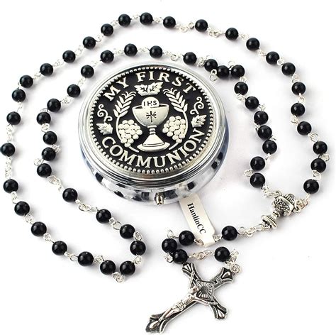 Buy HanlinCC 6mm Glass Pearl Prayer Beads First Communion Rosary with ...