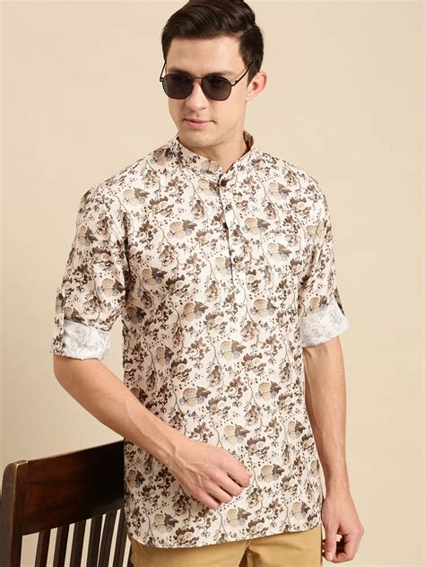 Sanwara Men Printed Cotton Rolled Up Sleeves Short Kurta – Sanwara Fashions