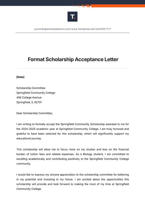Free Format Scholarship Acceptance Letter Template to Edit Online