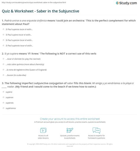 Quiz & Worksheet - Saber in the Subjunctive | Study.com